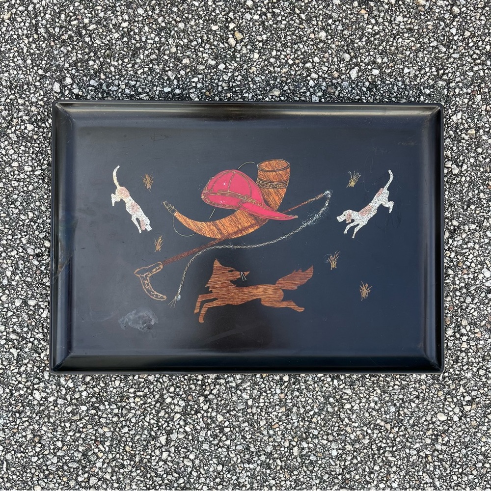 Vintage Couroc of Monterey Fox Hunt Inlaid Serving Tray Budweiser